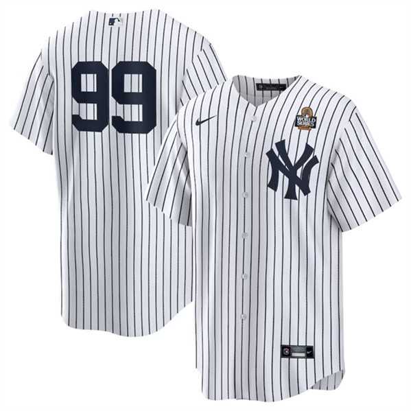 Mens New York Yankees #99 Aaron Judge White 2024 World Series Cool Base Stitched Jersey Dzhi